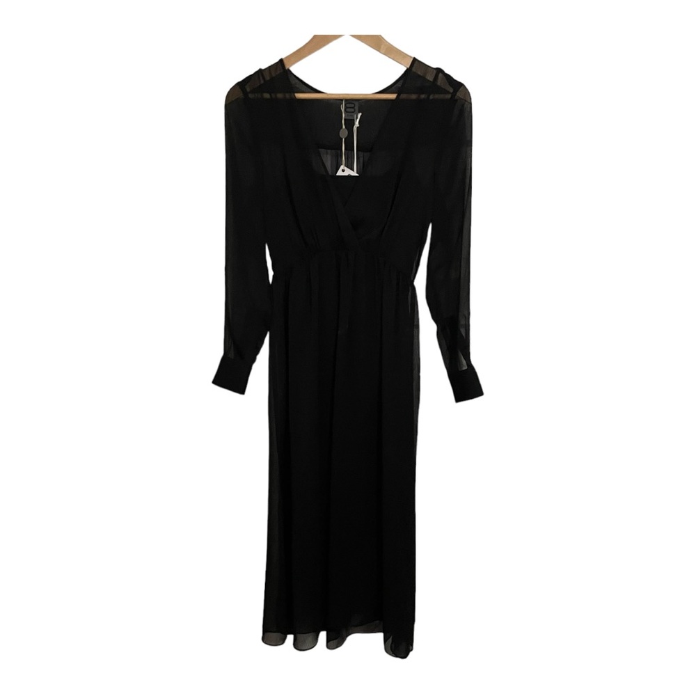 8 By Yoox Black Sheer Long‎ Sleeve Dress Size 40 / Small